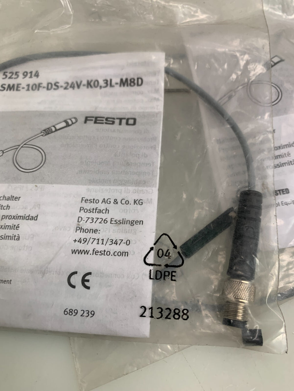 Lot of 3 Festo 525 914 SME-10F-DS-24V-KO,3L-M8D Proximity Switch
