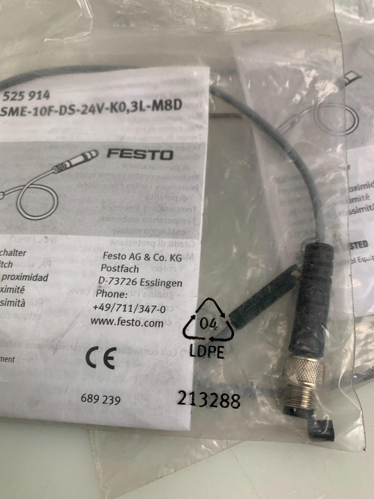 Lot of 3 Festo 525 914 SME-10F-DS-24V-KO,3L-M8D Proximity Switch
