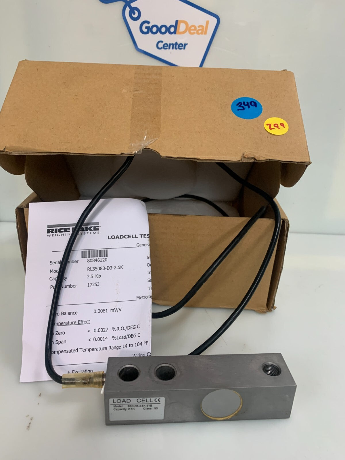 Rice Lake B8D-N5-2.5K-6YB Load Cell, 2.5K Capacity Class N5