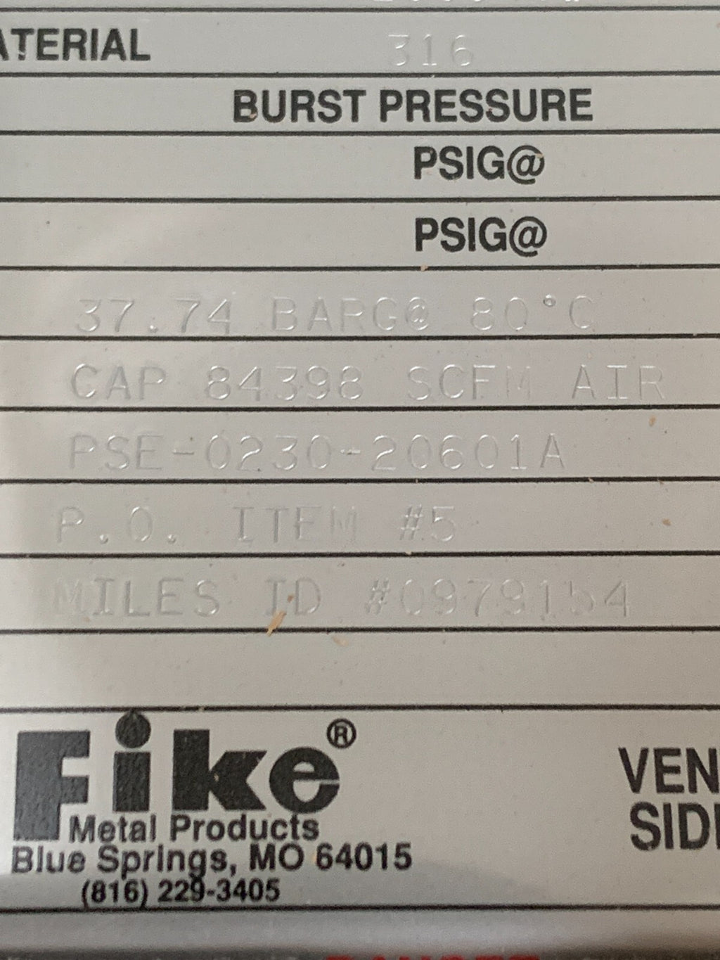 FIKE RUPTURE DISC 4" 39 BAR POLY-SD 316