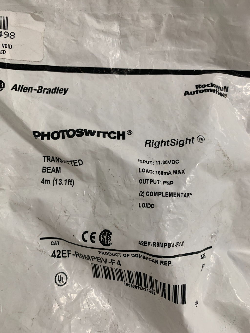 ALLEN BRADLEY PHOTOSWITCH TRANSMITTED BEAM 42EF-R9MPBV-FUB