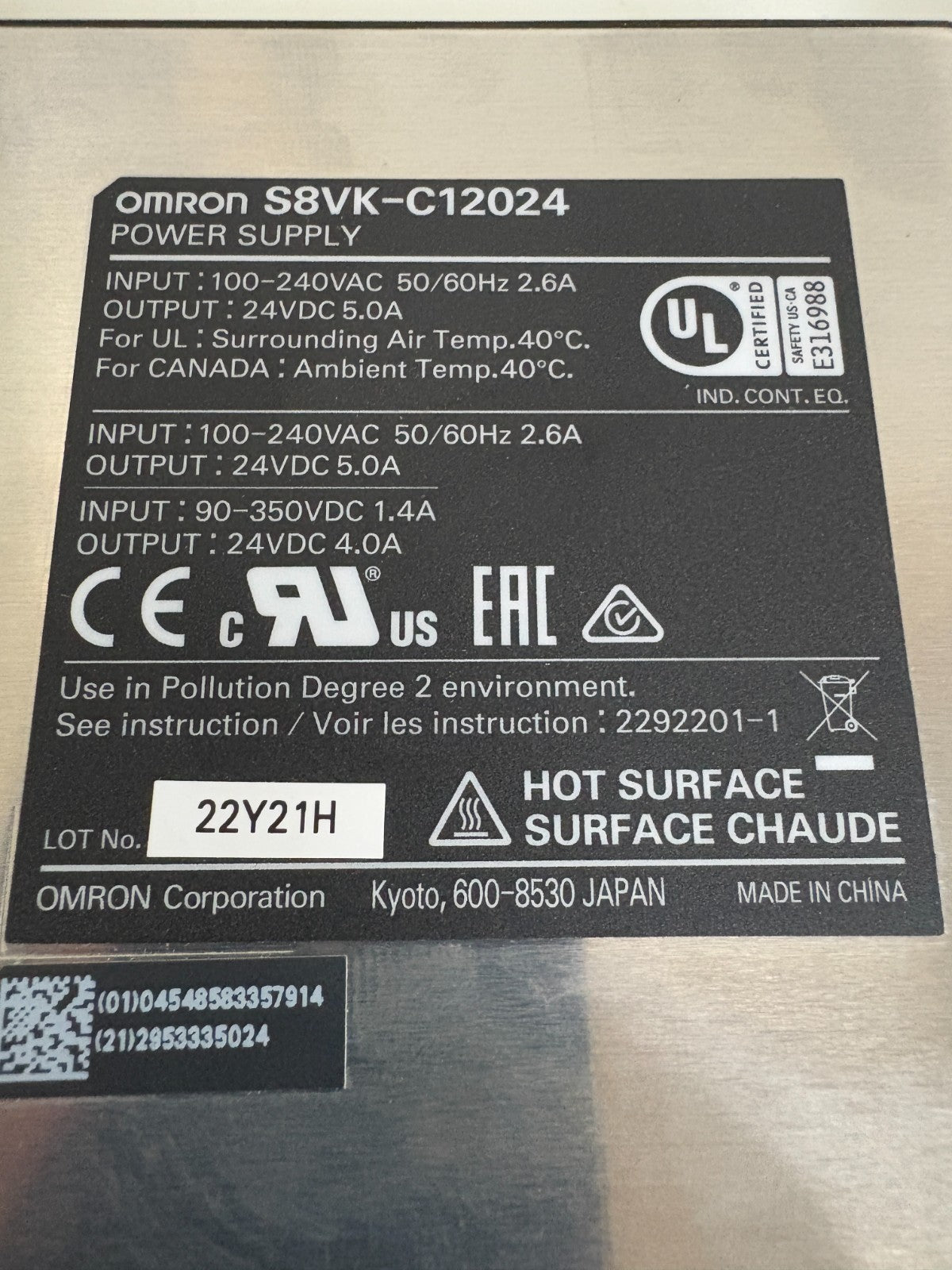 OMRON POWER SUPPLY S8VK-C12024