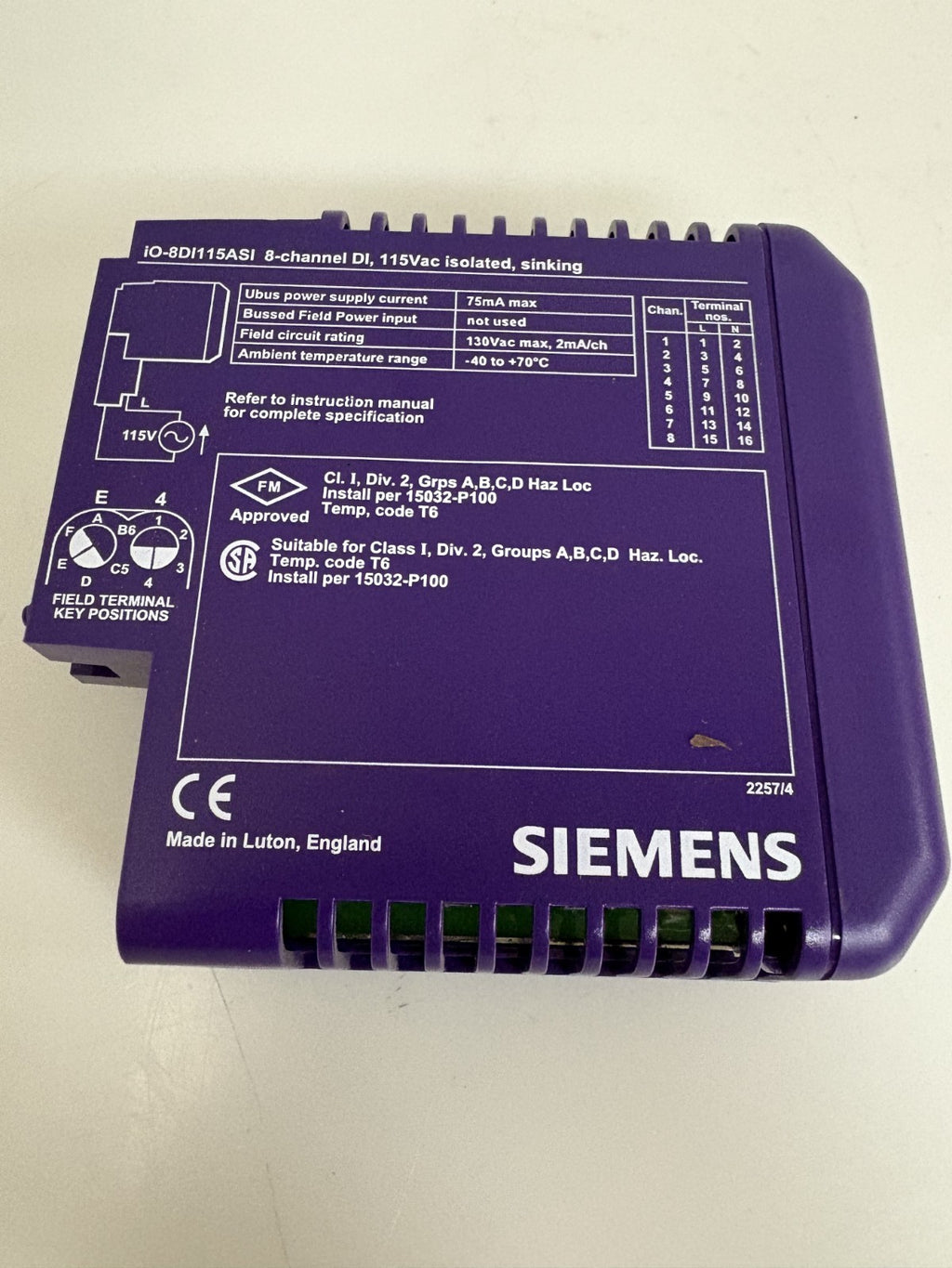 SIEMENS MOORE 8 CHANNEL DI ISOLATED SINKING MODULE IO-8D115ASI