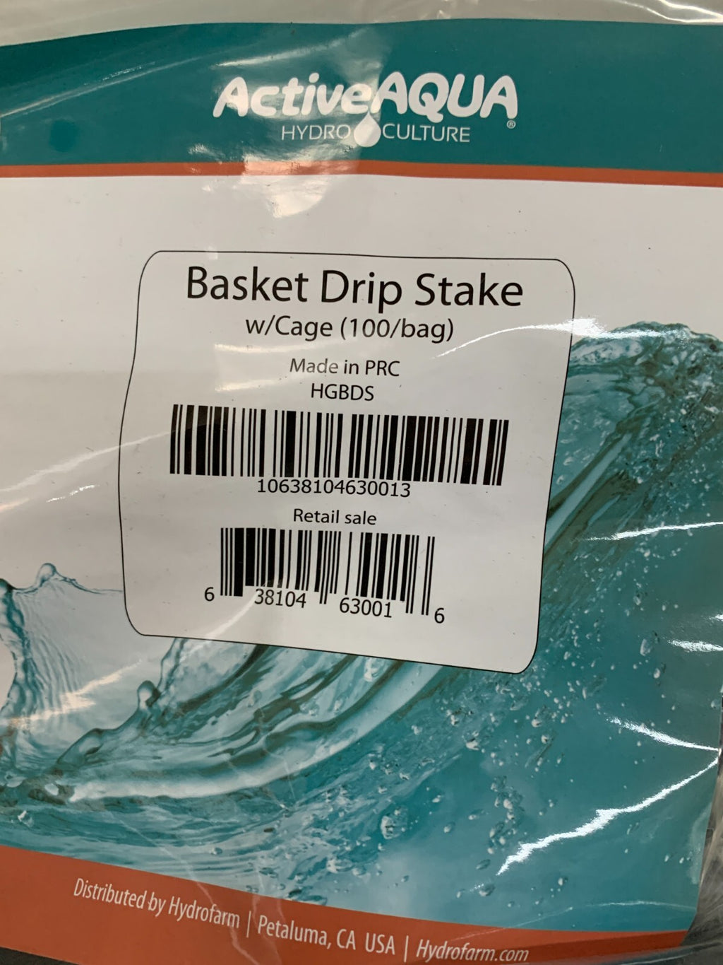 HYDROFARM ACTIVE AQUA BASKET DRIP STAKE W/CAGE 100/BAG
