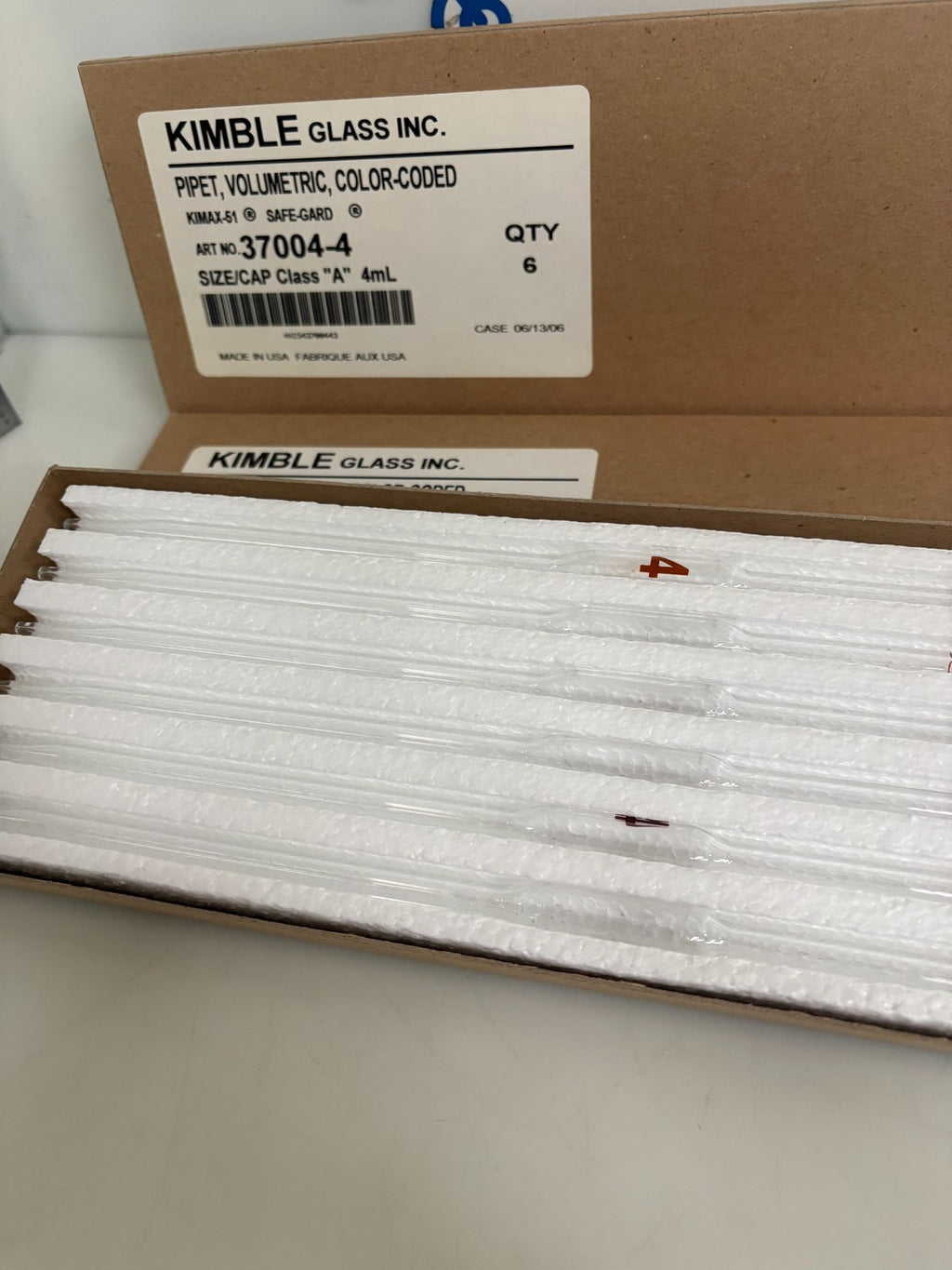 LOT OF 12 KIMBLE VOLUMETRIC COLOR CODED KIMAX 51 PIPET #9370040003