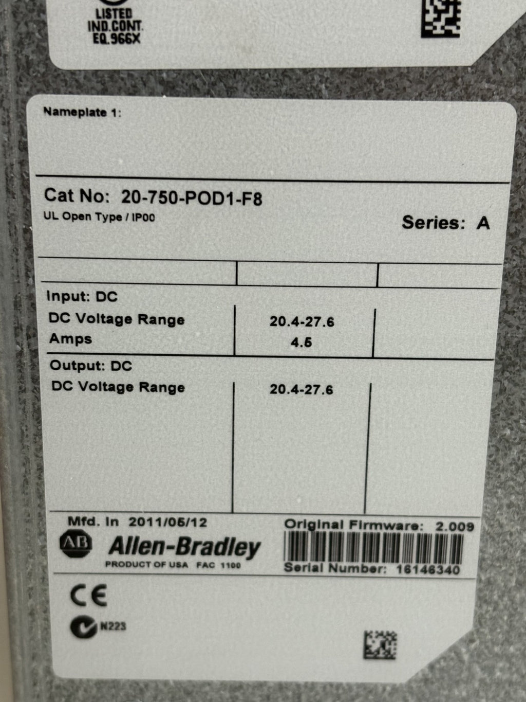 ALLEN BRADLEY POWER FLEX 755 PROGRAMMABLE I/O #20-750-POD1-F8