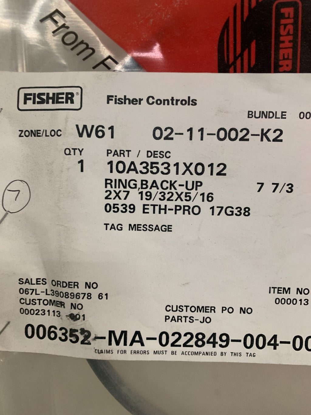 FISHER CONTROLS RING BACK UP #10A3531X0121
