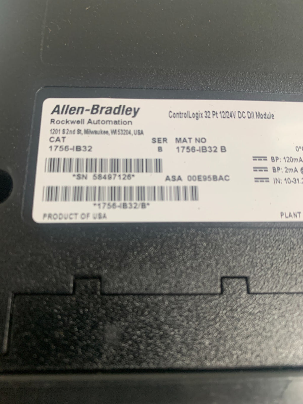 ALLEN BRADLEY CONTROL LOGIX 32 PT 12/24 DC DIGITAL MODULE 1756-IB32 B