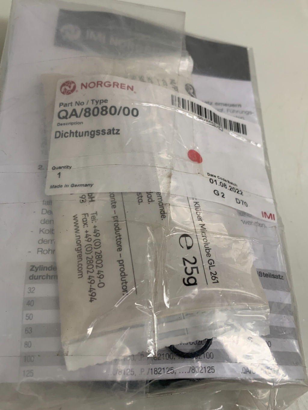 NORGREN QA/8080/00 Cylinder Repair  Kit QA/8080/00
