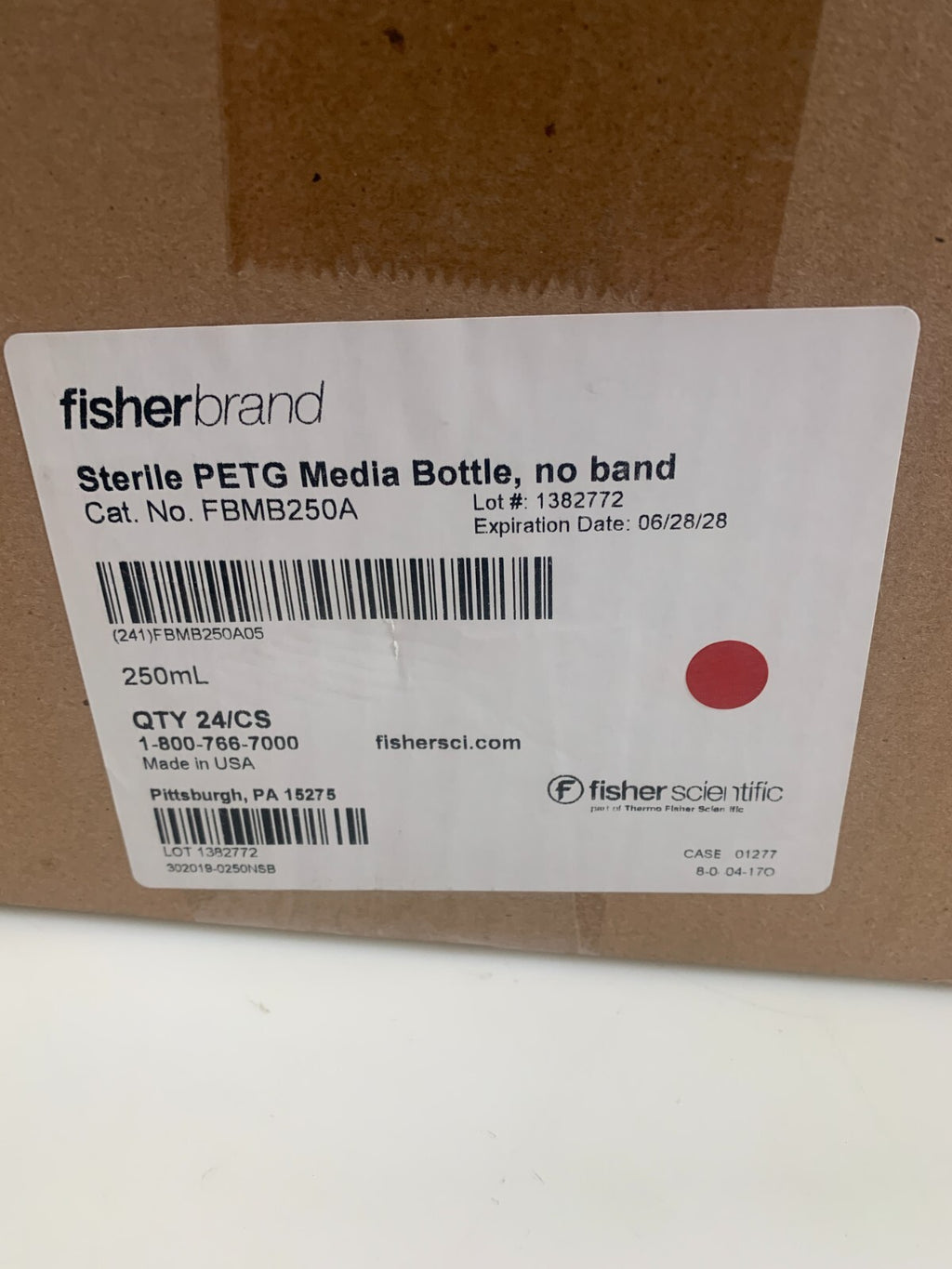 FISHERBRAND FBMB250A 250mL Sterile PETG Media Bottles 24/cs2