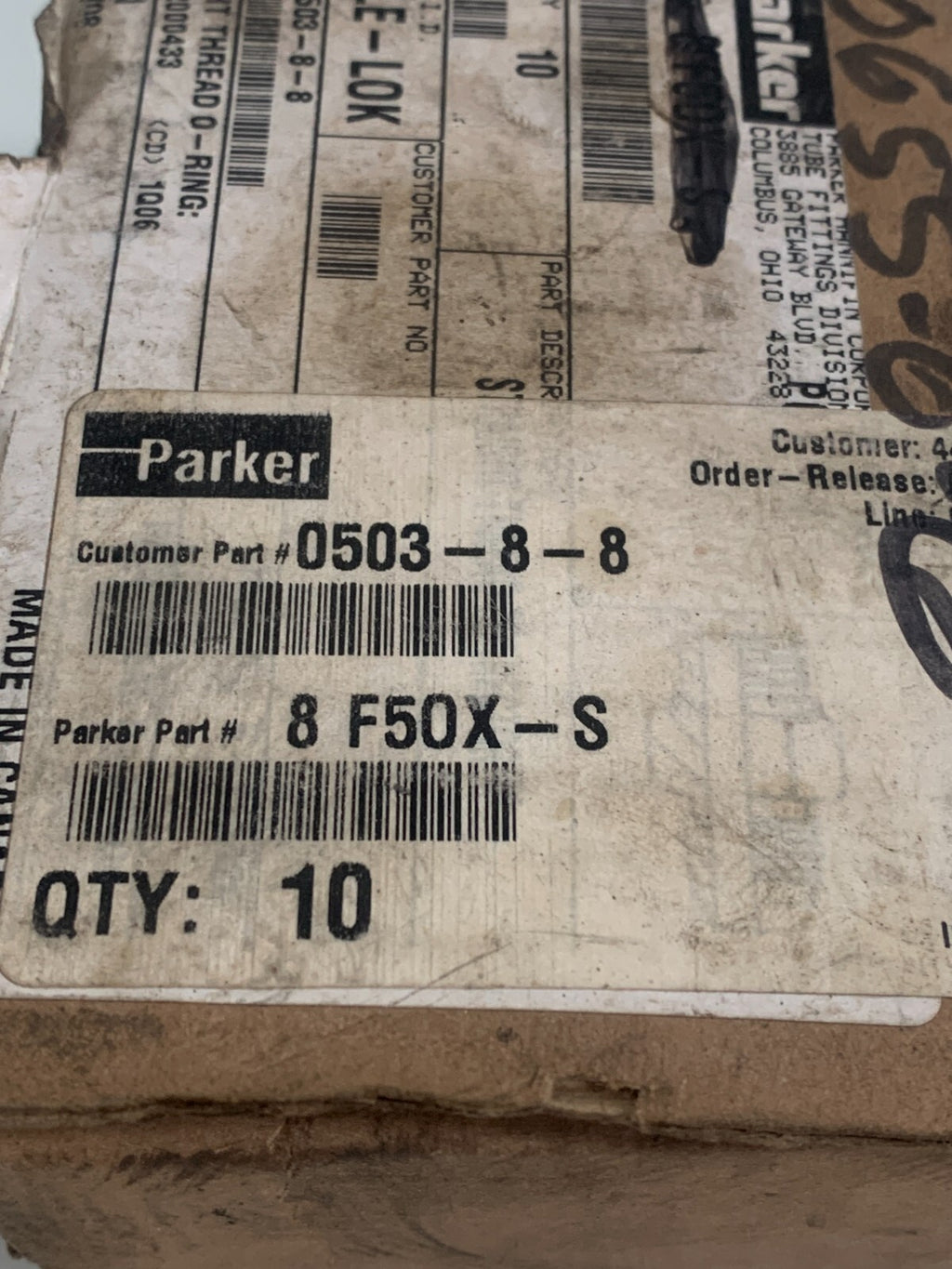 LOT OF 3 PARKER CRIMP ON FITTING 10655-8-63