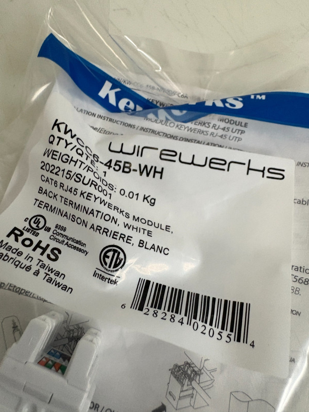 LOT OF 32 WIREWERKS CAT6 RJ45 MODULE BACK TERMINATION KWCC6-45B-WH2