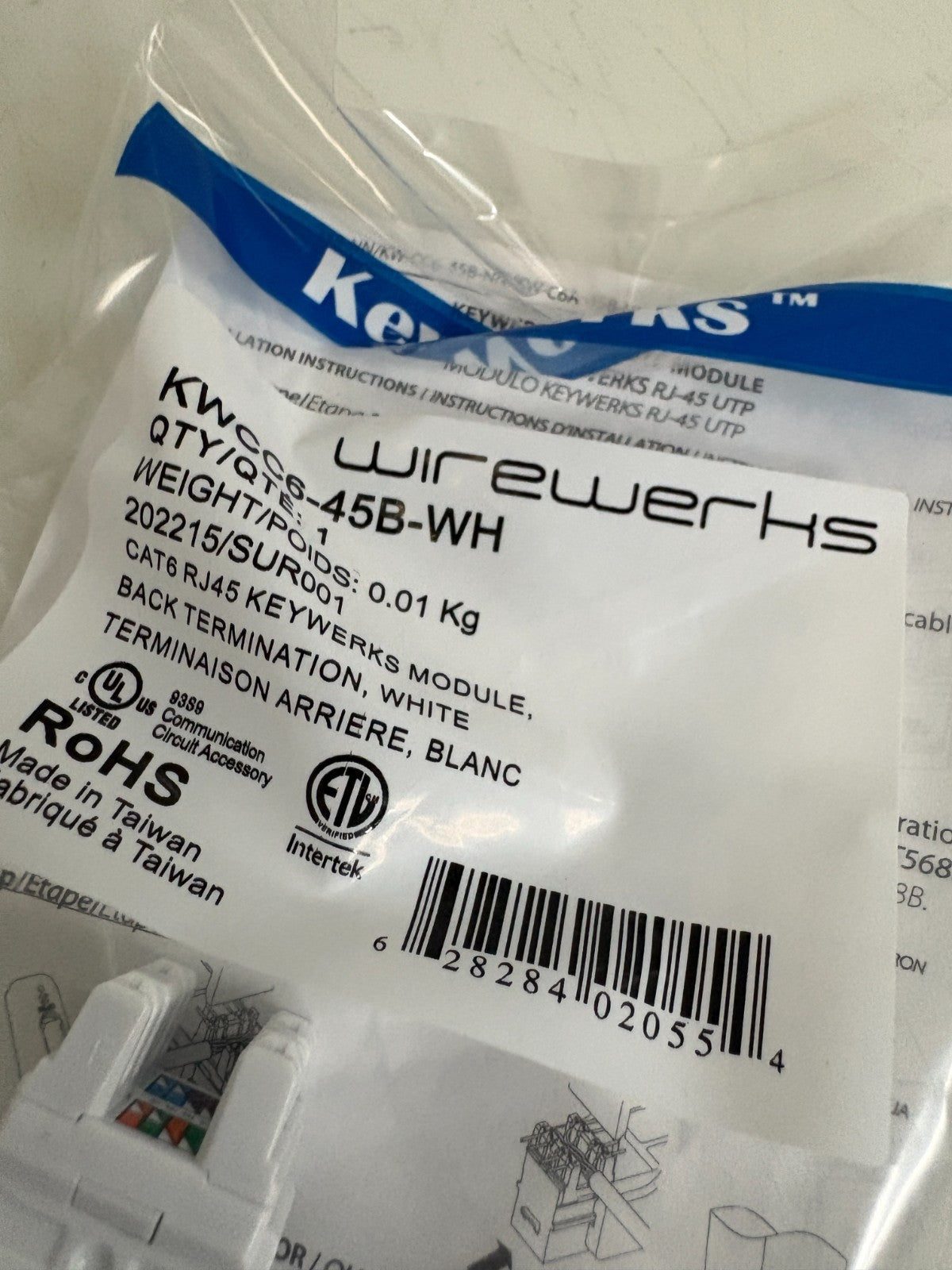 LOT OF 32 WIREWERKS CAT6 RJ45 MODULE BACK TERMINATION KWCC6-45B-WH2