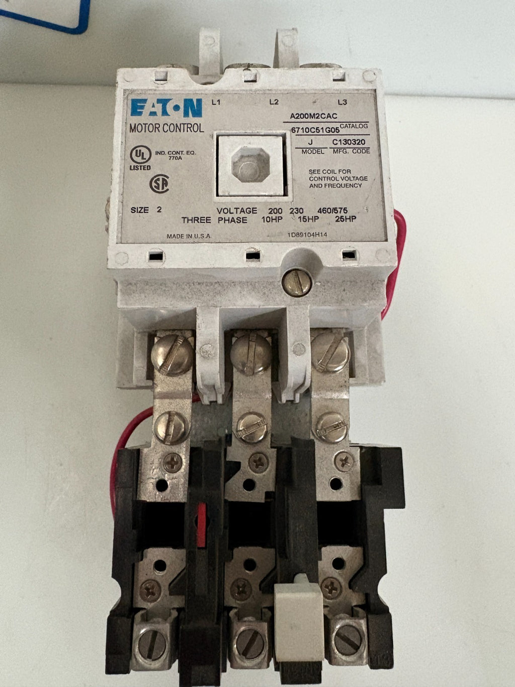 EATON MOTOR CONTROL A 200M2CAC MODEL J C130320