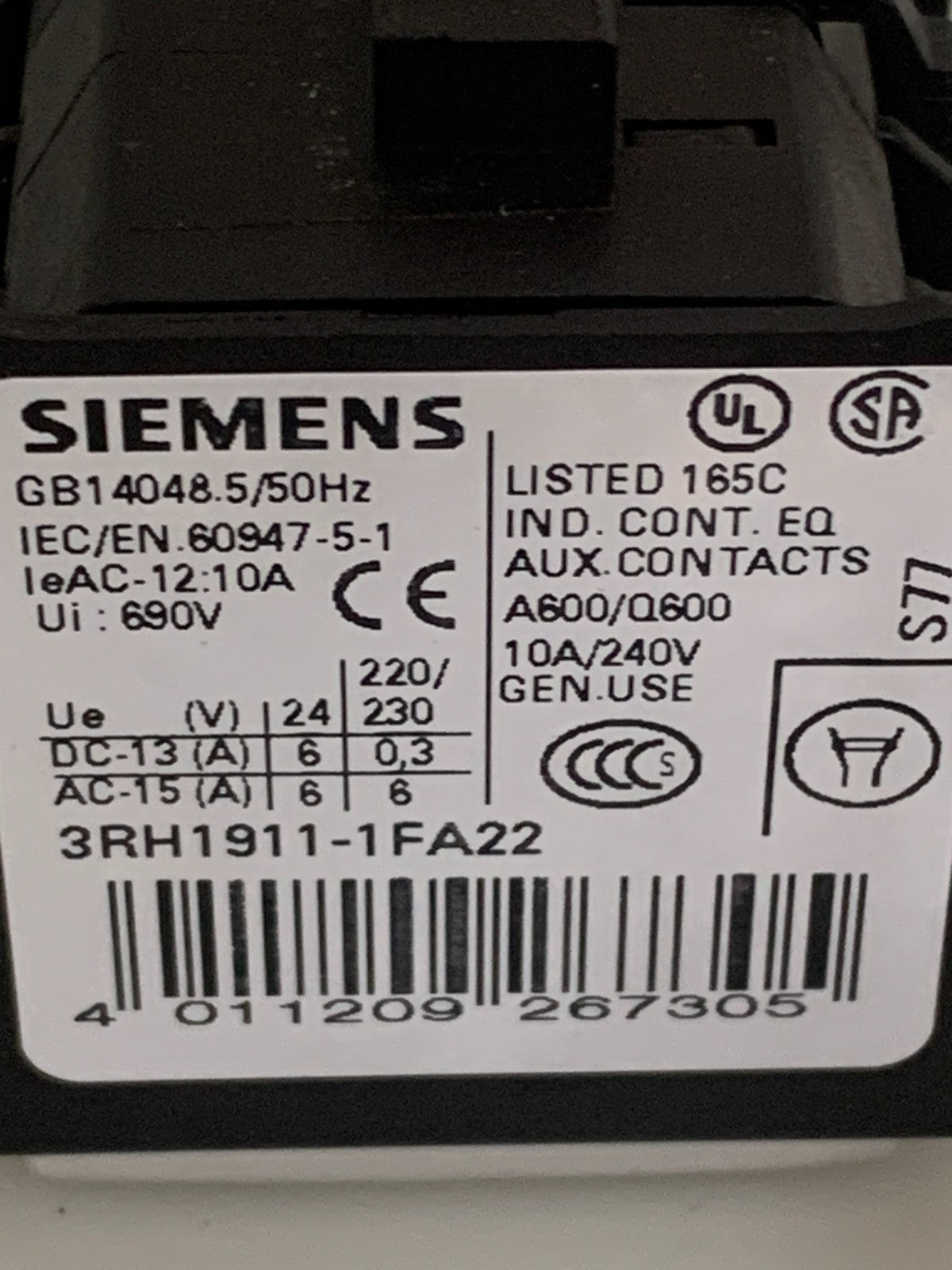 LOT OF 5 SIEMENS AUXILIARY CONTACT 3RH1911-1FA22