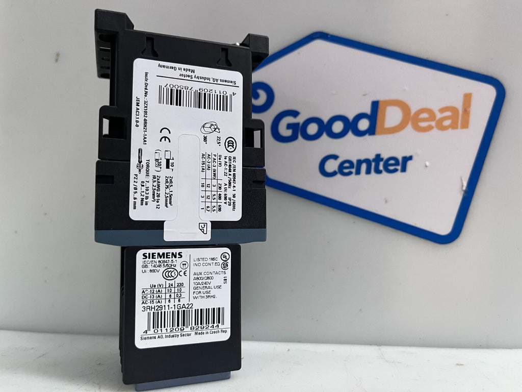 SIEMENS Sirius Contactor  3RT2017-1BB42  w/3RH2911-1GA22 & 1x 3RH2916-1DG00