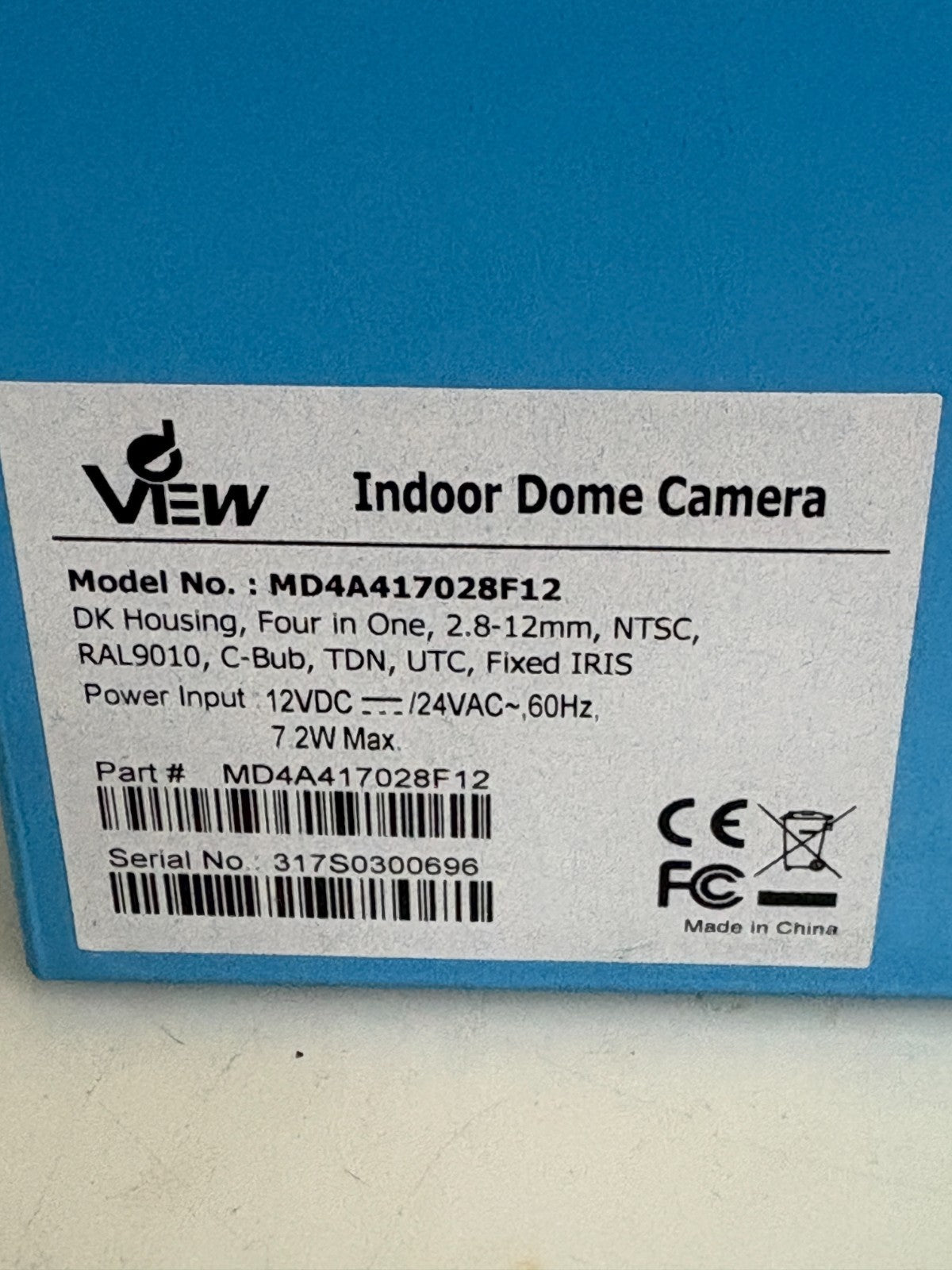 VEW INDOOR DOME CAMERA MD4A417028F121