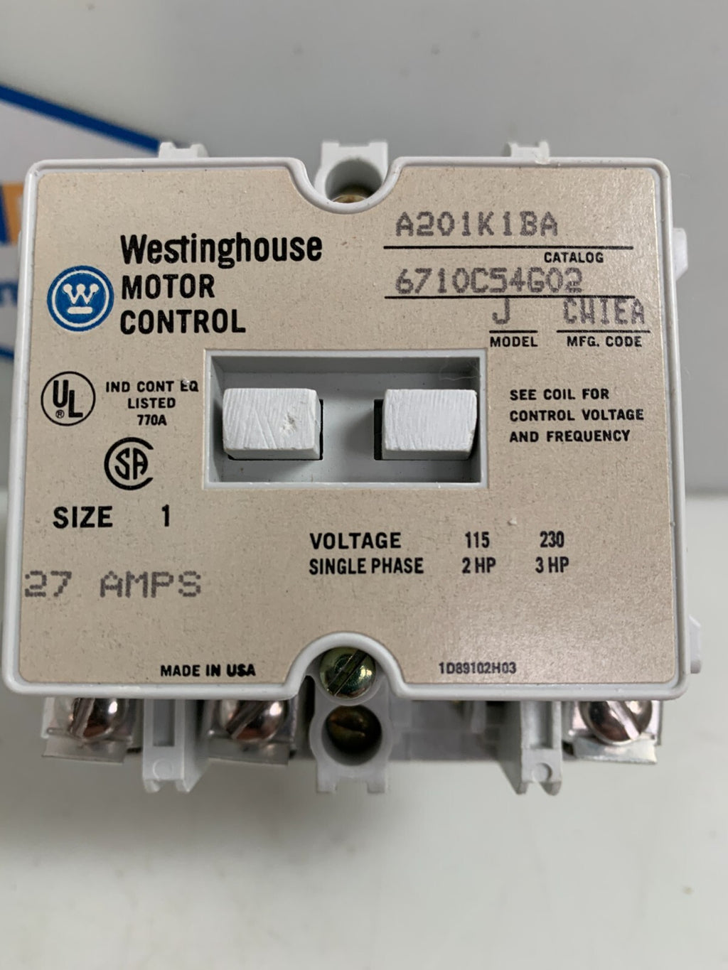 WESTINGHOUSE EATON MOTOR CONTROL A201K 1 BA J