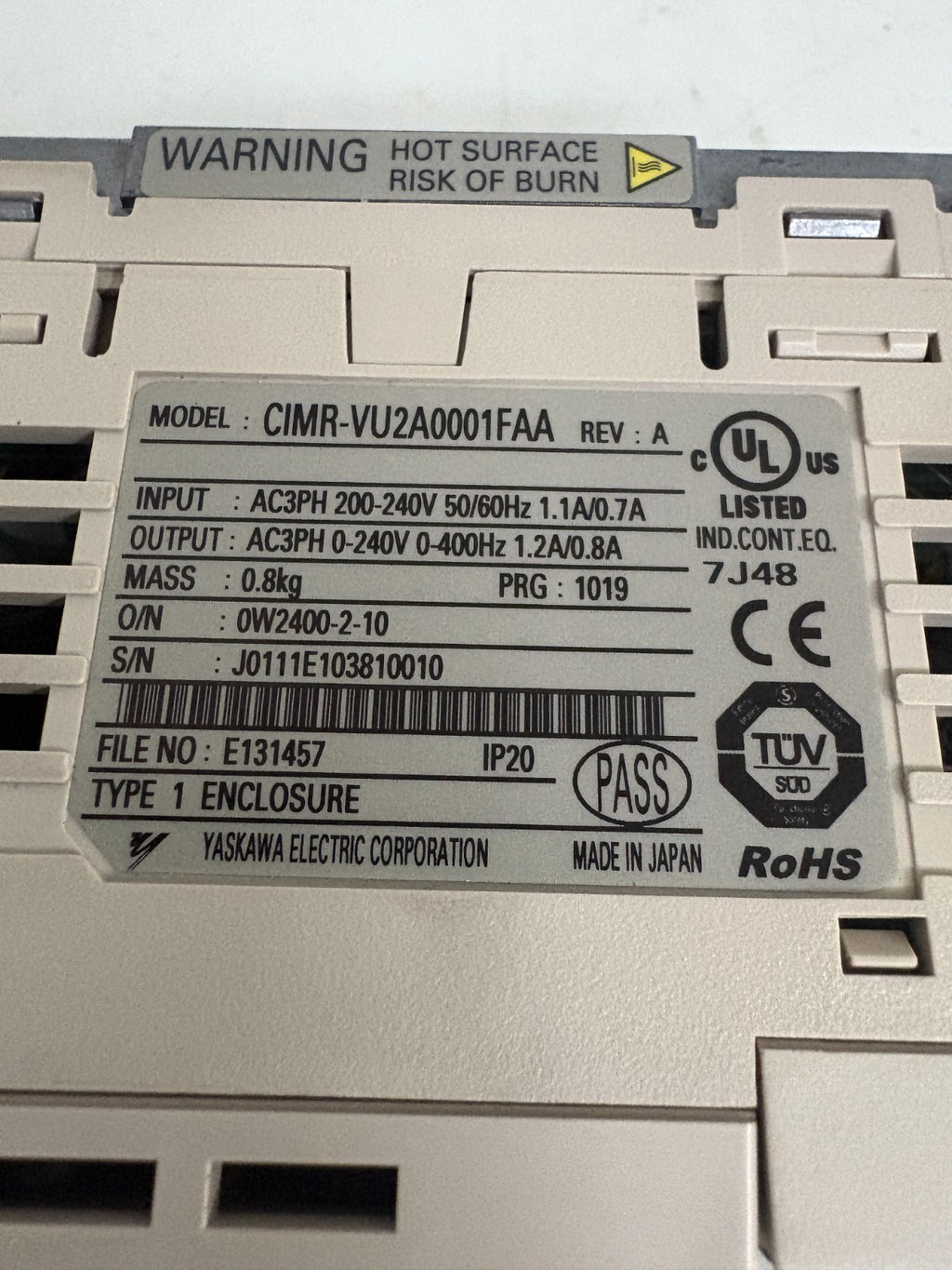 YASKAWA V1000 VARIABLE FREQUENCY DRIVE CIMR-VU2A0001FAA