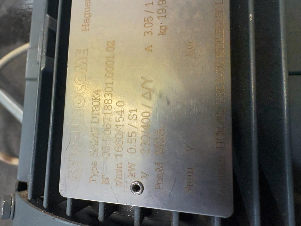 SEW EURODRIVE CONVEYOR MOTOR 11" SAZ47 DT80K4 W/BAUMER ELECT. ENCODER BHF