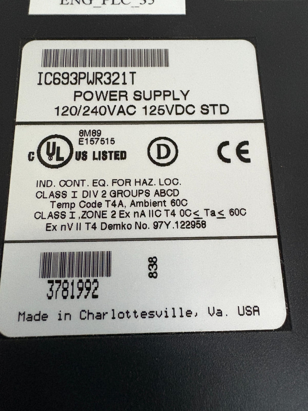 GE FANUC POWER SUPPLY IC693PWR321T3