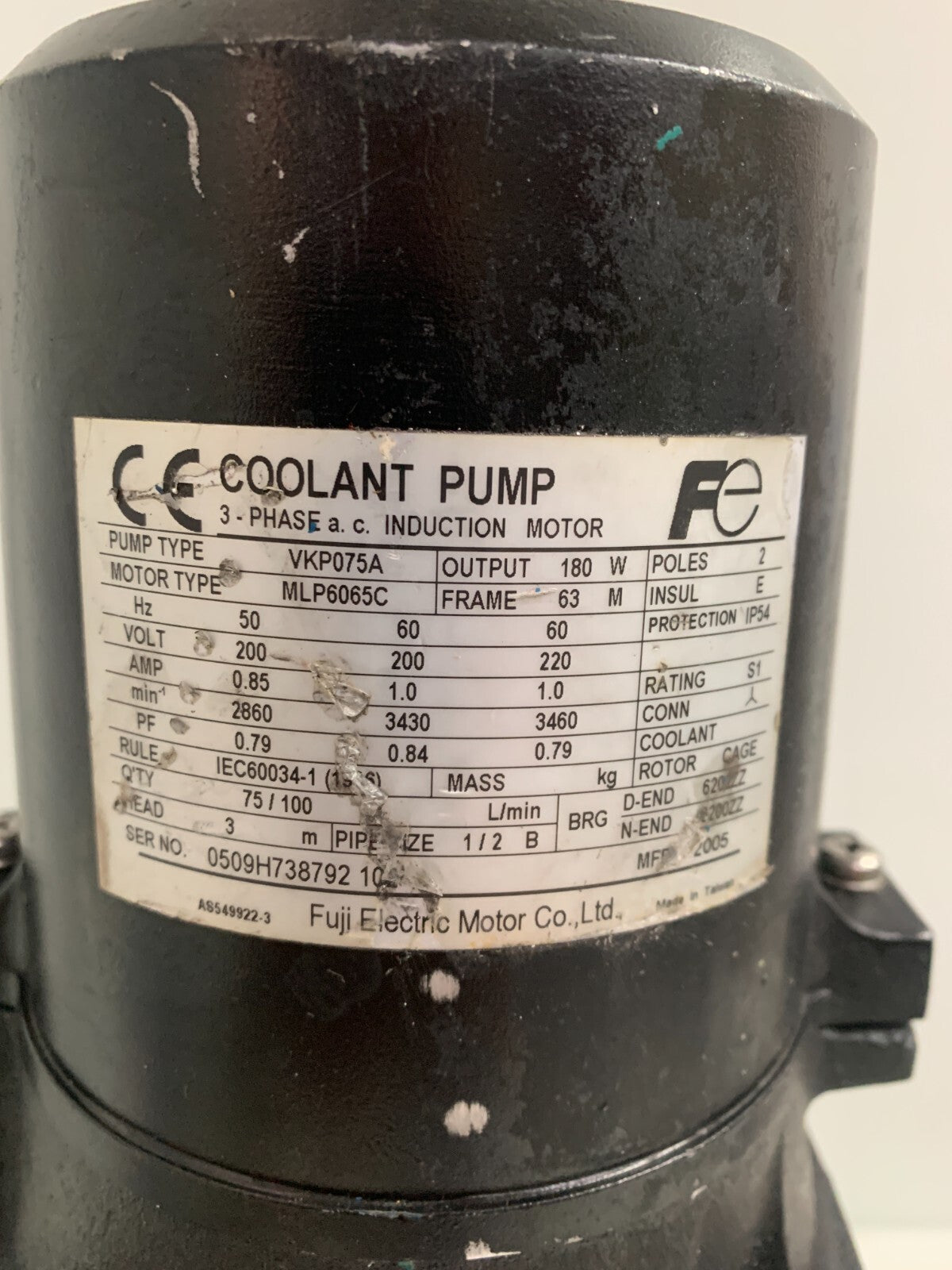 FUJI ELECTRIC COOLANT PUMP 3PH INDUCTION MOTOR VKP075A