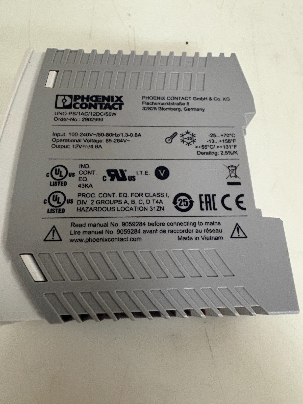 PHOENIX CONTACT POWER SUPPLY UNO POWER #29029992