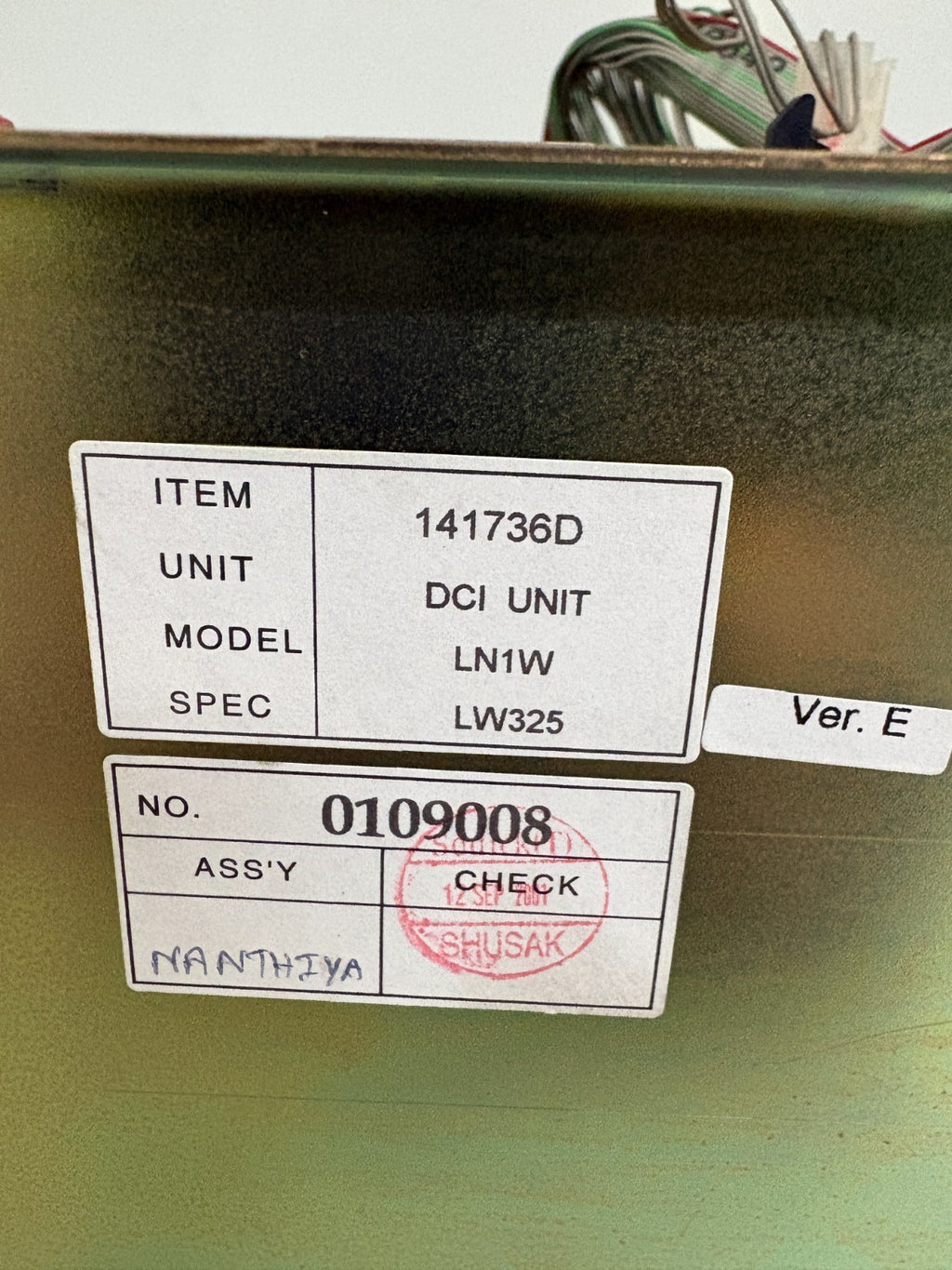 SODICK DCI UNIT MODEL LN1W #141736D SPEC LW325