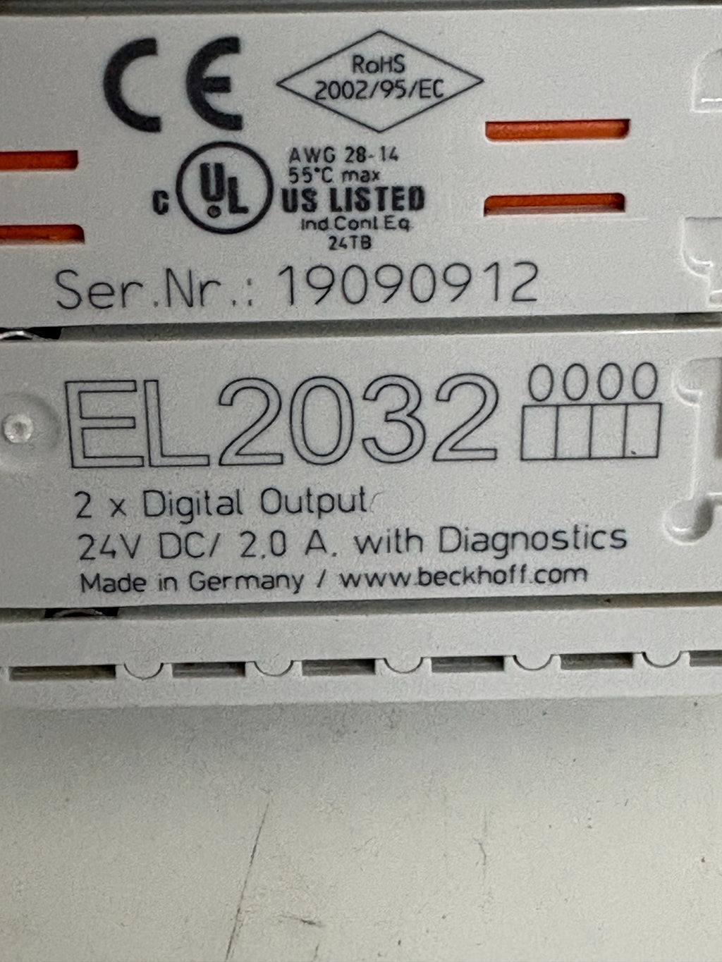 LOT OF 2 BECKHOFF 2X DIGITAL OUTPUT 24V DC EL2032