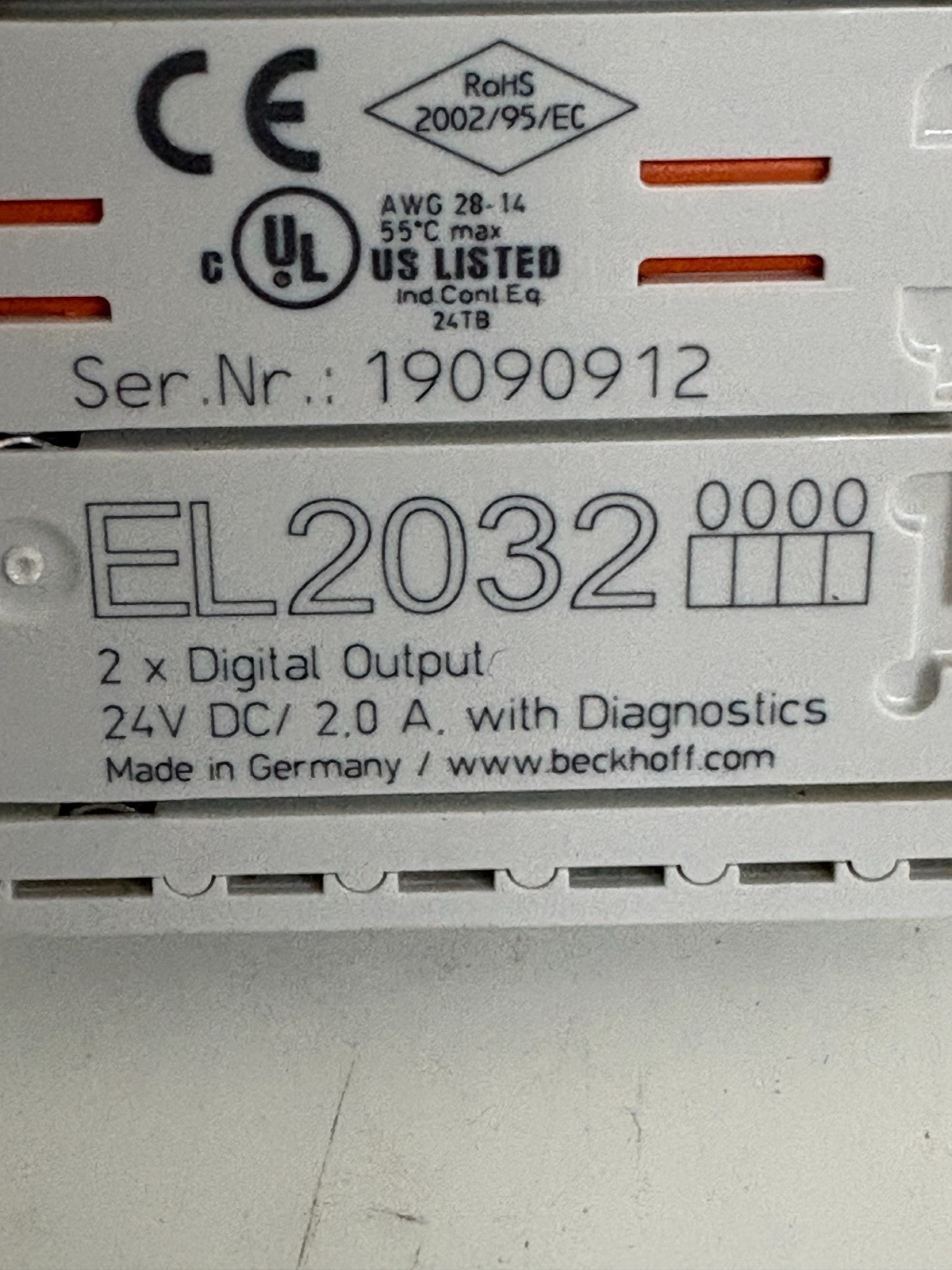LOT OF 2 BECKHOFF 2X DIGITAL OUTPUT 24V DC EL2032