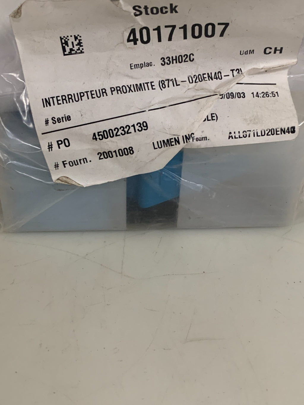 ALLEN BRADLEY INDUCTIVE PROXIMITY SENSOR 871L-D2OEN40-T33