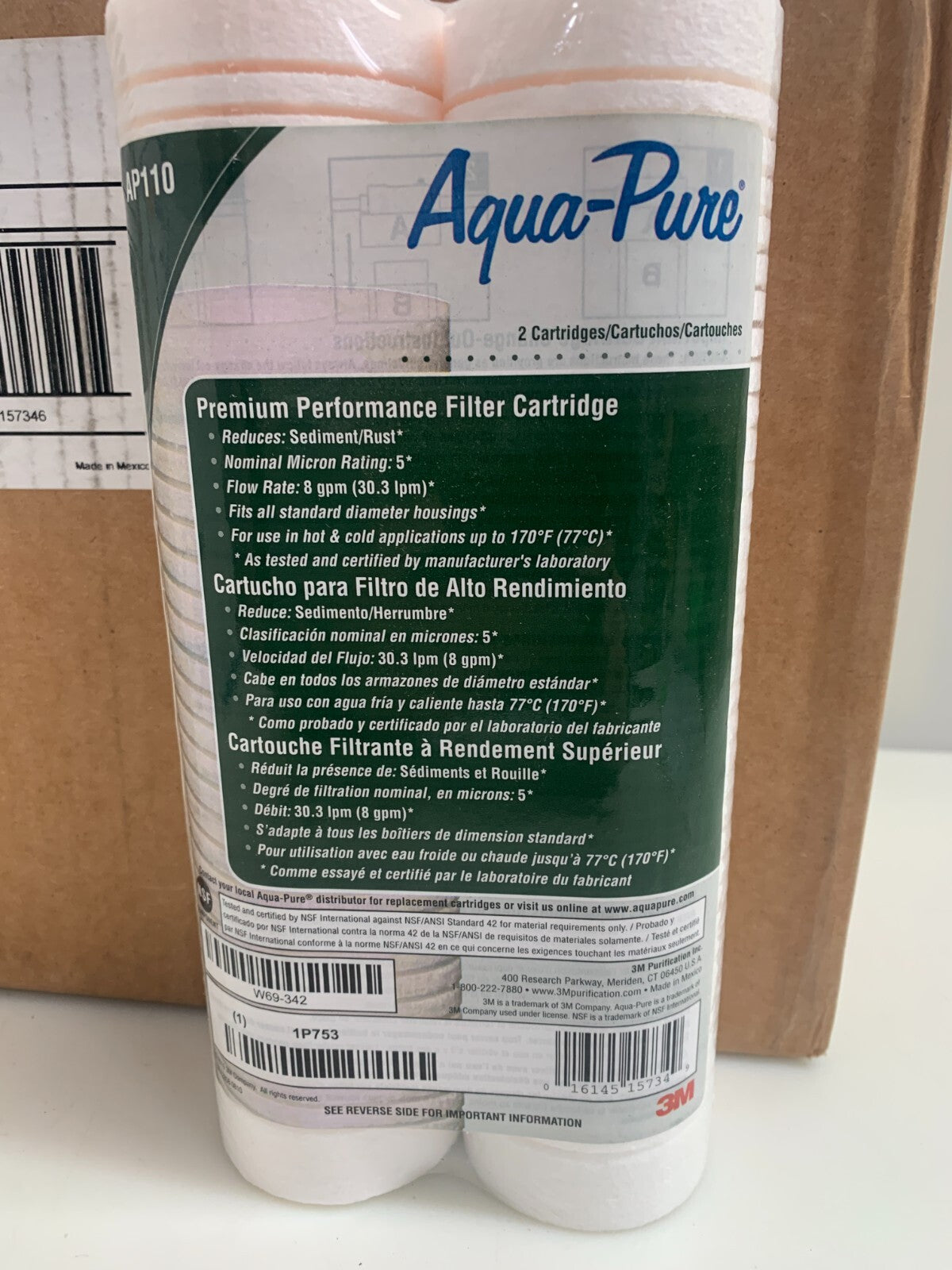 3M AQUA-PURE 5 PAIRS MICRON PARTICULATE FILTER, 2 PACK AP110 / 5620404