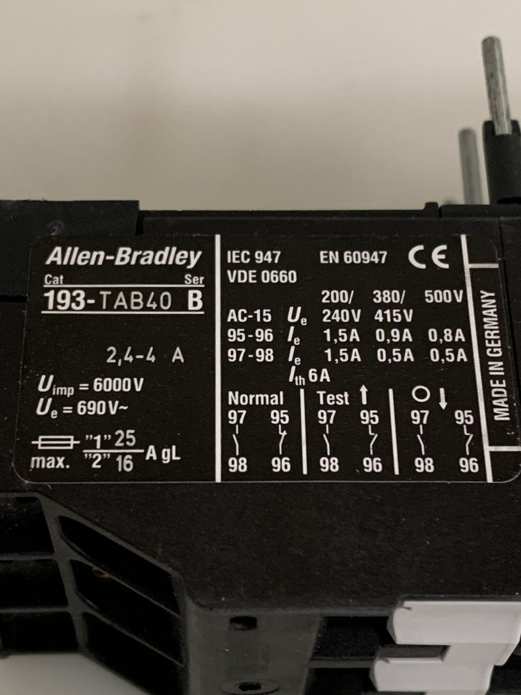 ALLEN BRADLEY THERMAL OVERLOAD RELAY #193-TAB40