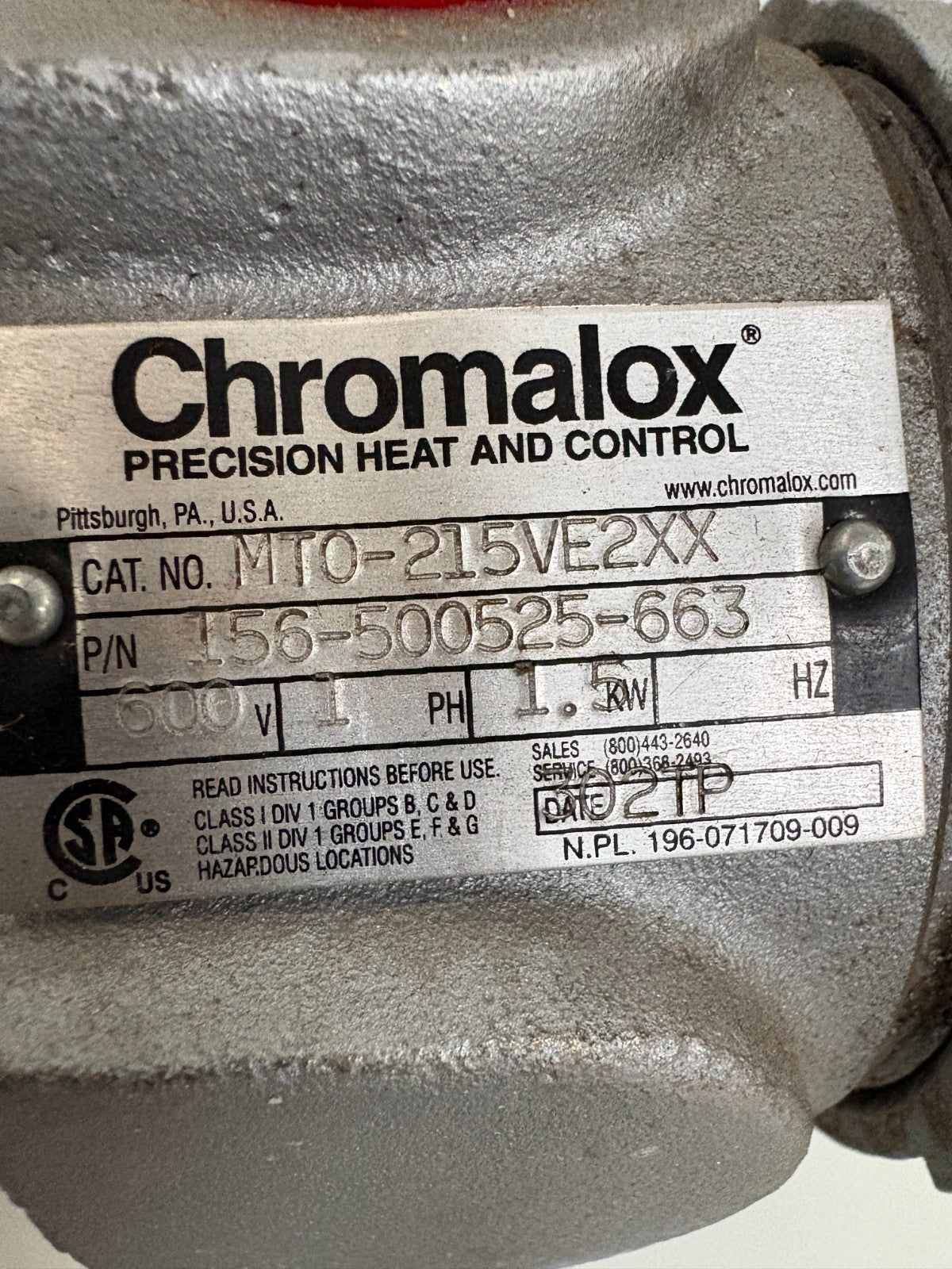 APPLETON HEATER IMMERSON MTO-215VC2XX 1