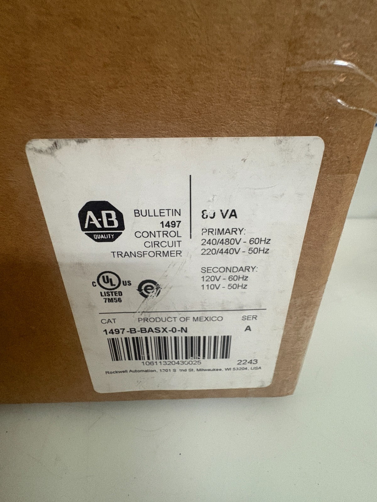 ALLEN BRADLEY TRANSFORMER 1497-B-BASX-O-N A2