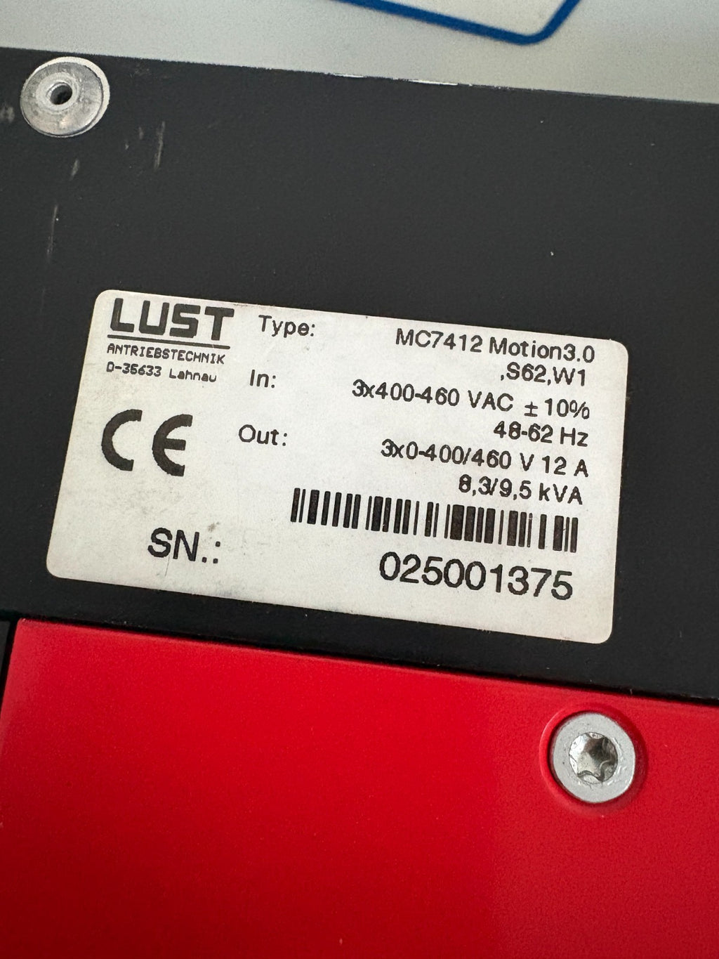 LUST MOTION 3.0 INVERTER SERVO DRIVE MC7412 MOTION 3.0.S62.W13