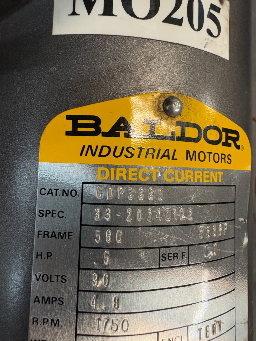 BALDOR DIRECT CURRENT MOTOR CDP3330 W/WARNER CLUTCH MOTOR EM 50-10