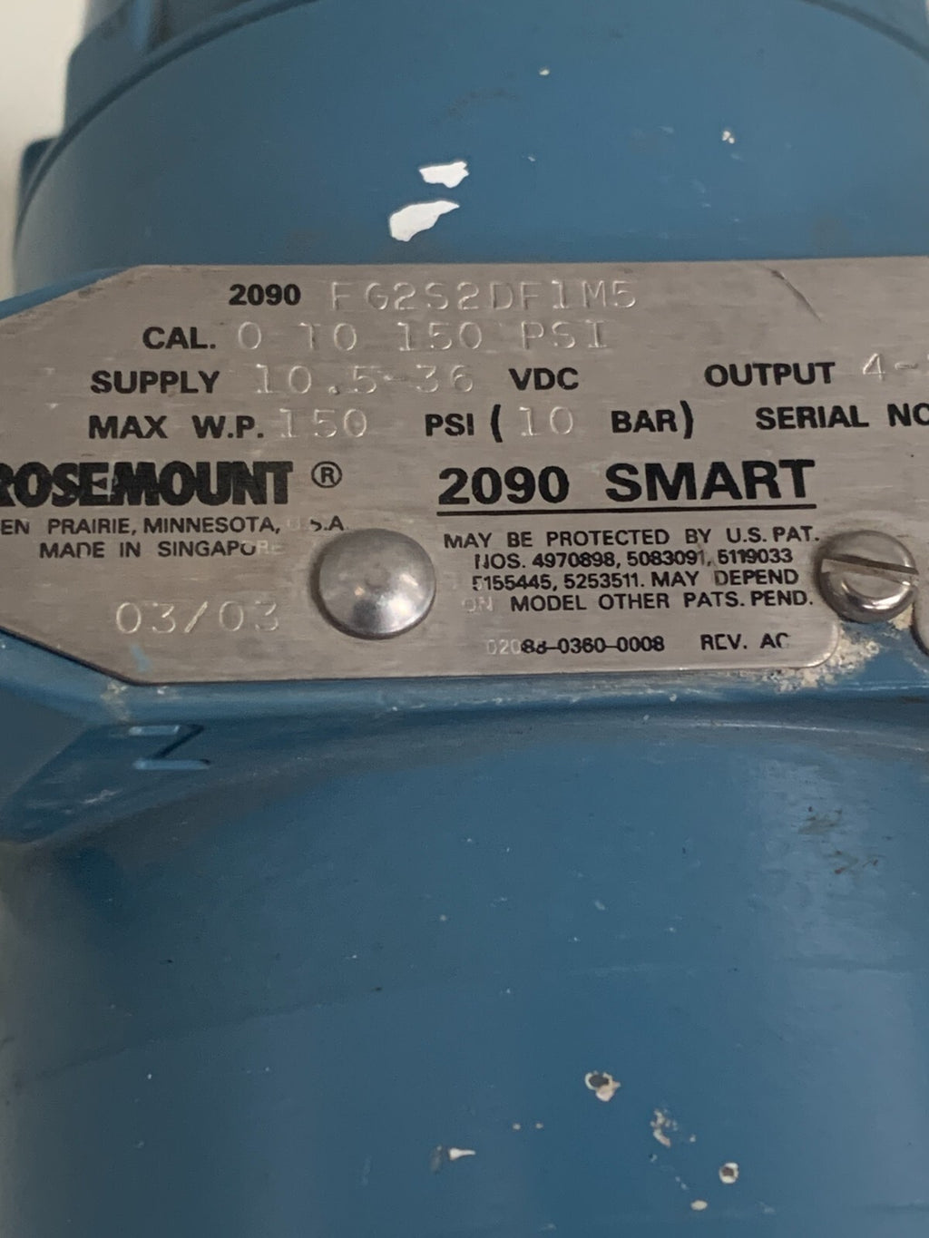 ROSEMOUNT 2090 SMART PRESSURE TRANSMITTER FS2S2DF1MS
