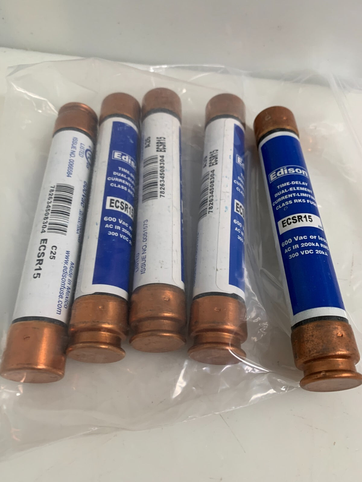 LOT OF 5 Bussmann Edison ECSR 15 Time Delay  RK5 Fuse 15 AMP (NEW)