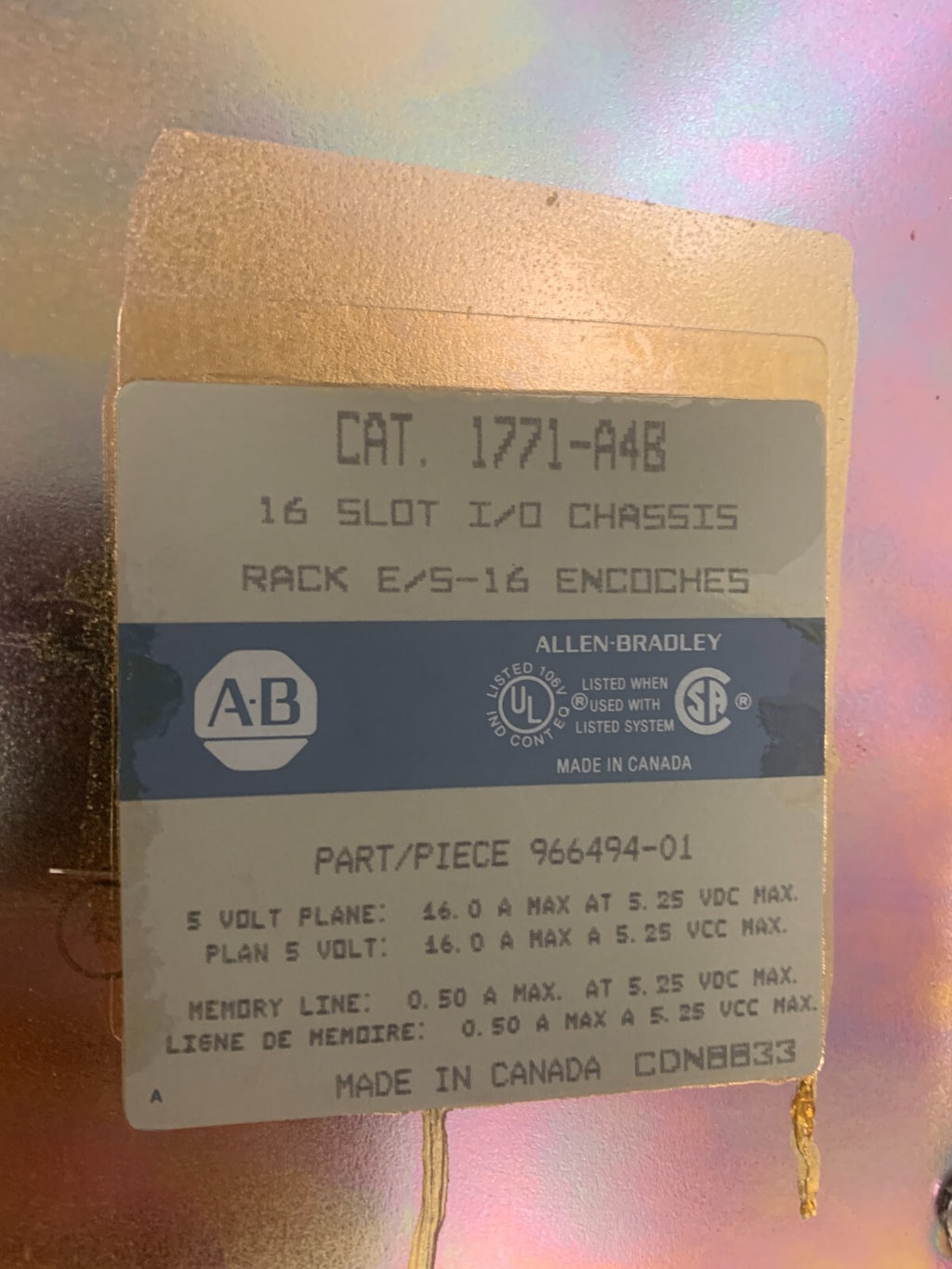 Allen Bradley 1771-A4B B 16 I/0 Slot Chassis 1771-A4B