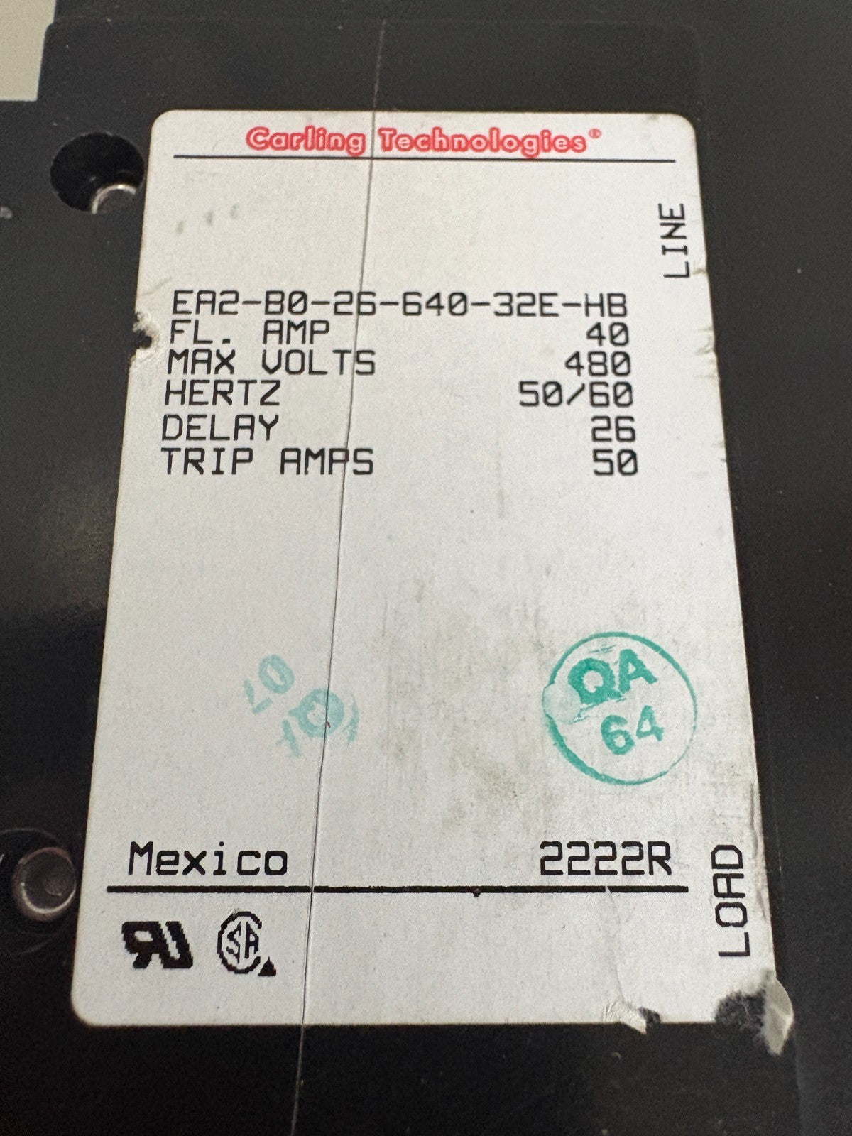 CARLING TECHNOLOGIES 40 AMP BREAKER ER2-BO-26-640-32E-HB DOUBLE BREAKER