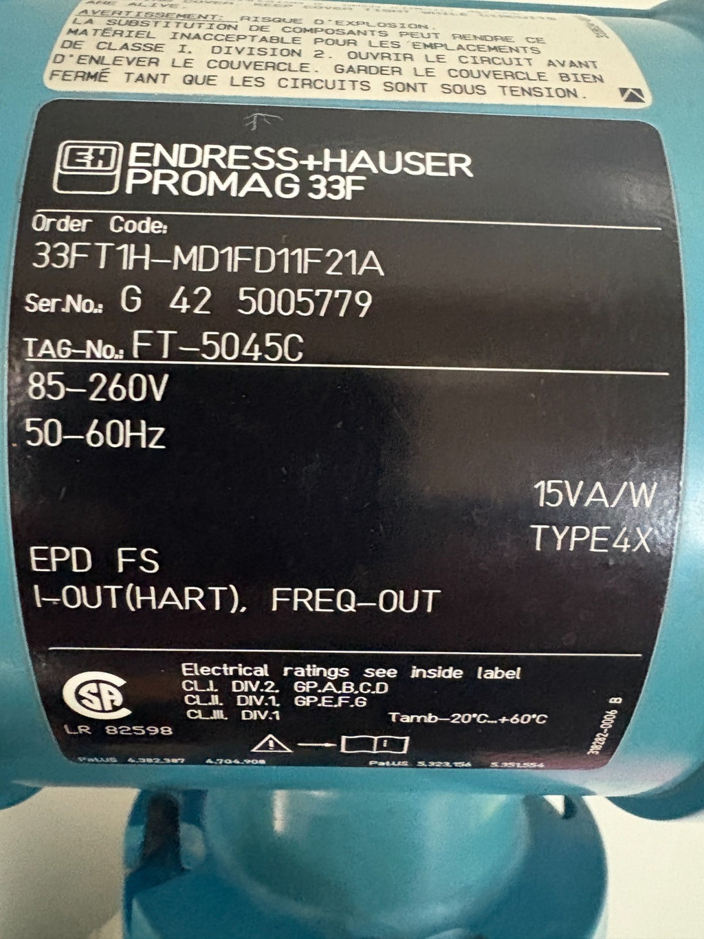 ENDRESS + HAUSER PROMAG 33F FLOW METER #33FT50-MD1FD11F21A3