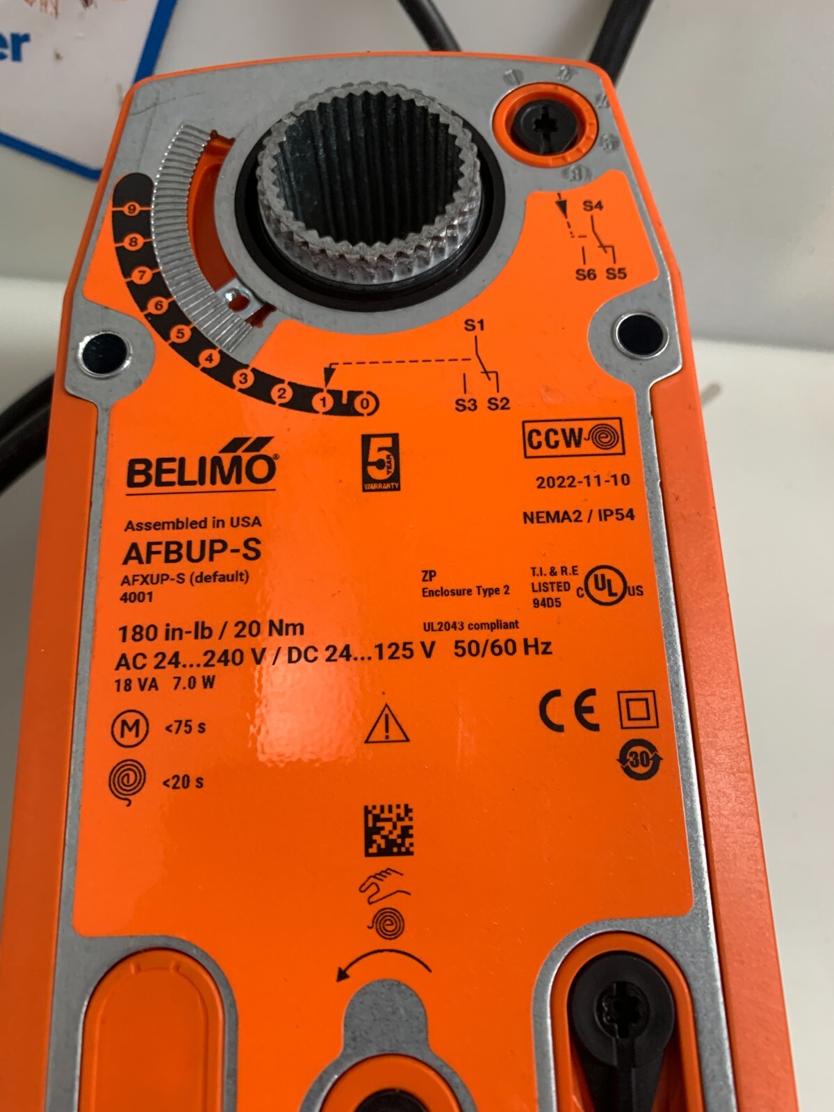 BELIMO DIRECT COUPLED ACTUATOR 180 IN-LB AFBUP-S1