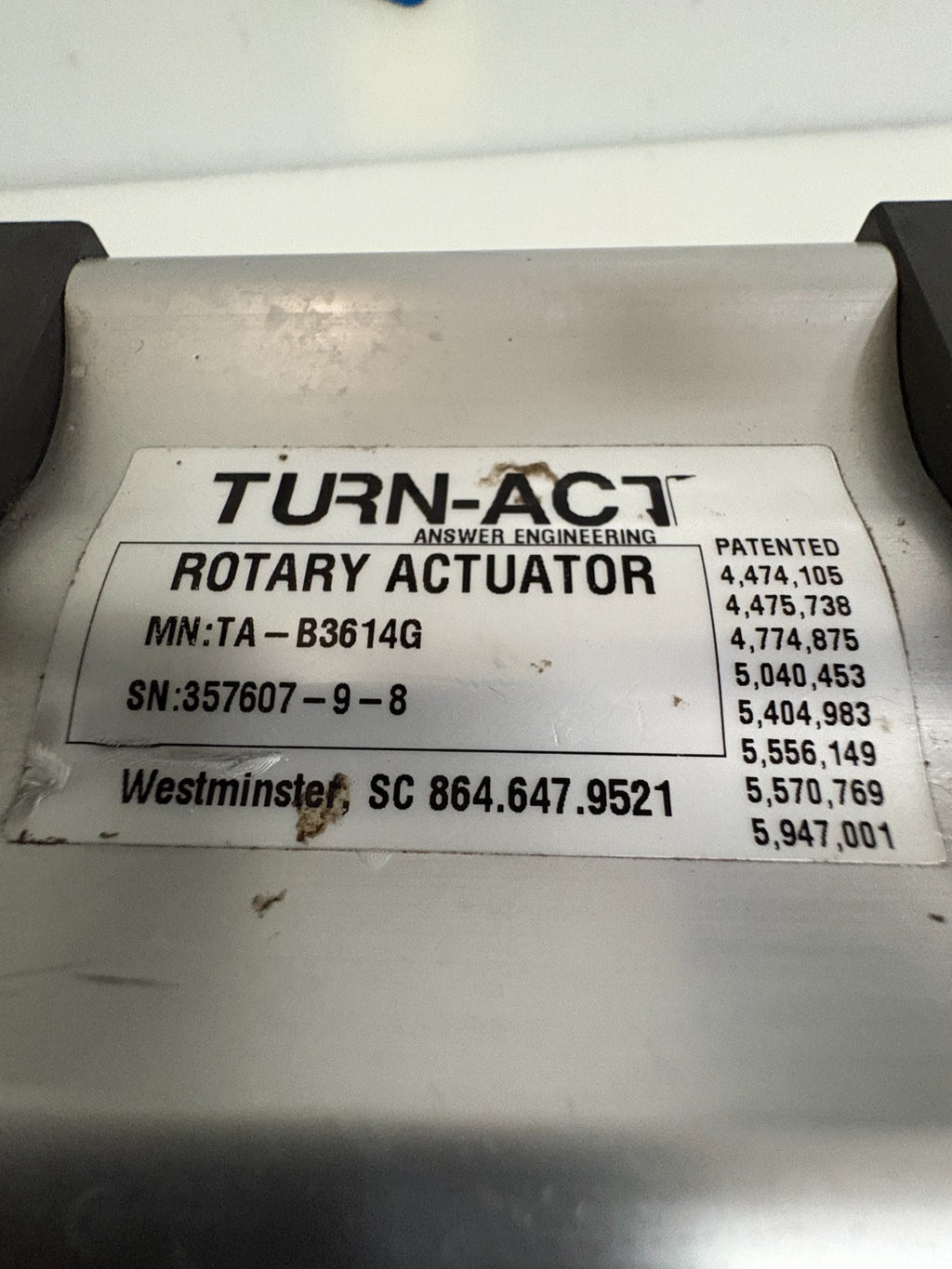 TURN-ACT PNEUMATIC ROTARY ACTUATOR MN: TA-B3814G