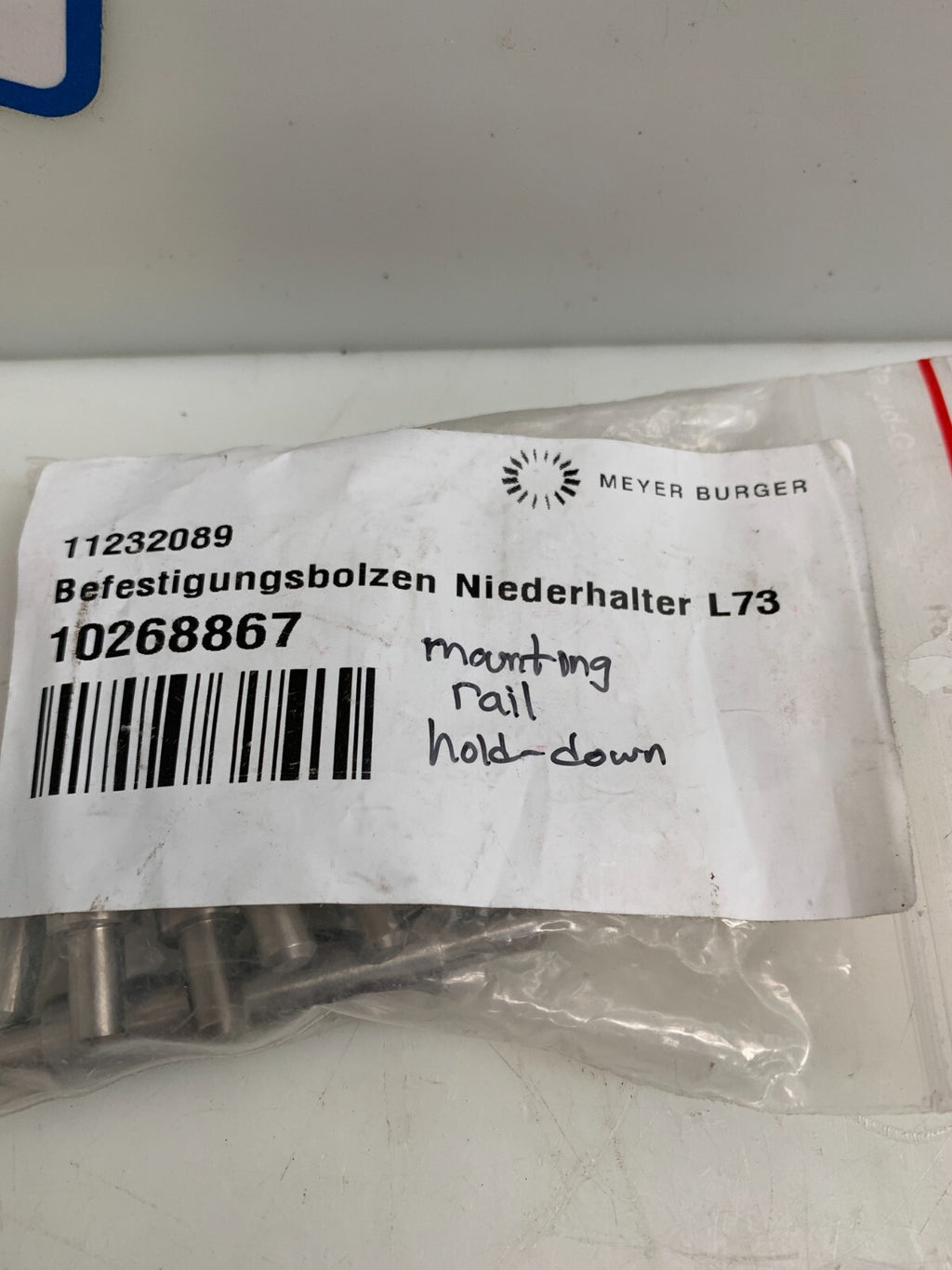 MEYER BURGER Mounting Rail Hold Down  10268867 (Bag of 2)