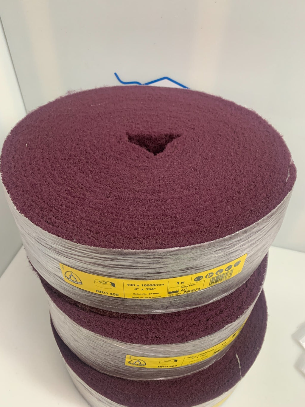 Lot of 3 Klingspor NRO 400 4"x394" Maroon Very Fine Pad Roll 258873