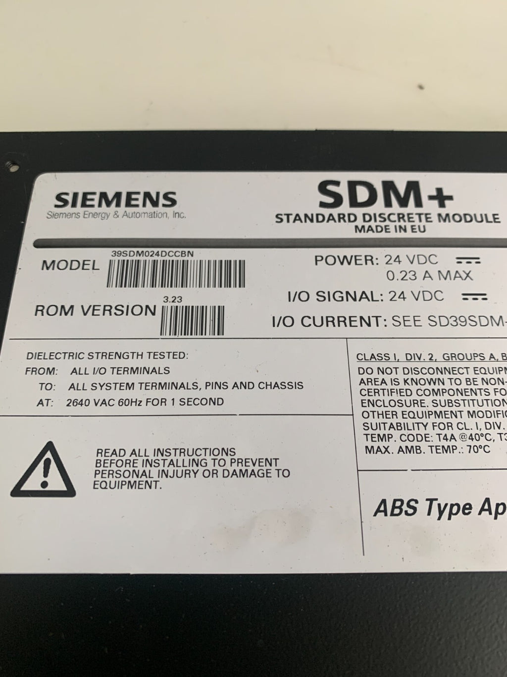SIEMENS SDM+ STANDARD DISCRETE MODULE 16101-174/11 39 SDM 024 DCCBN