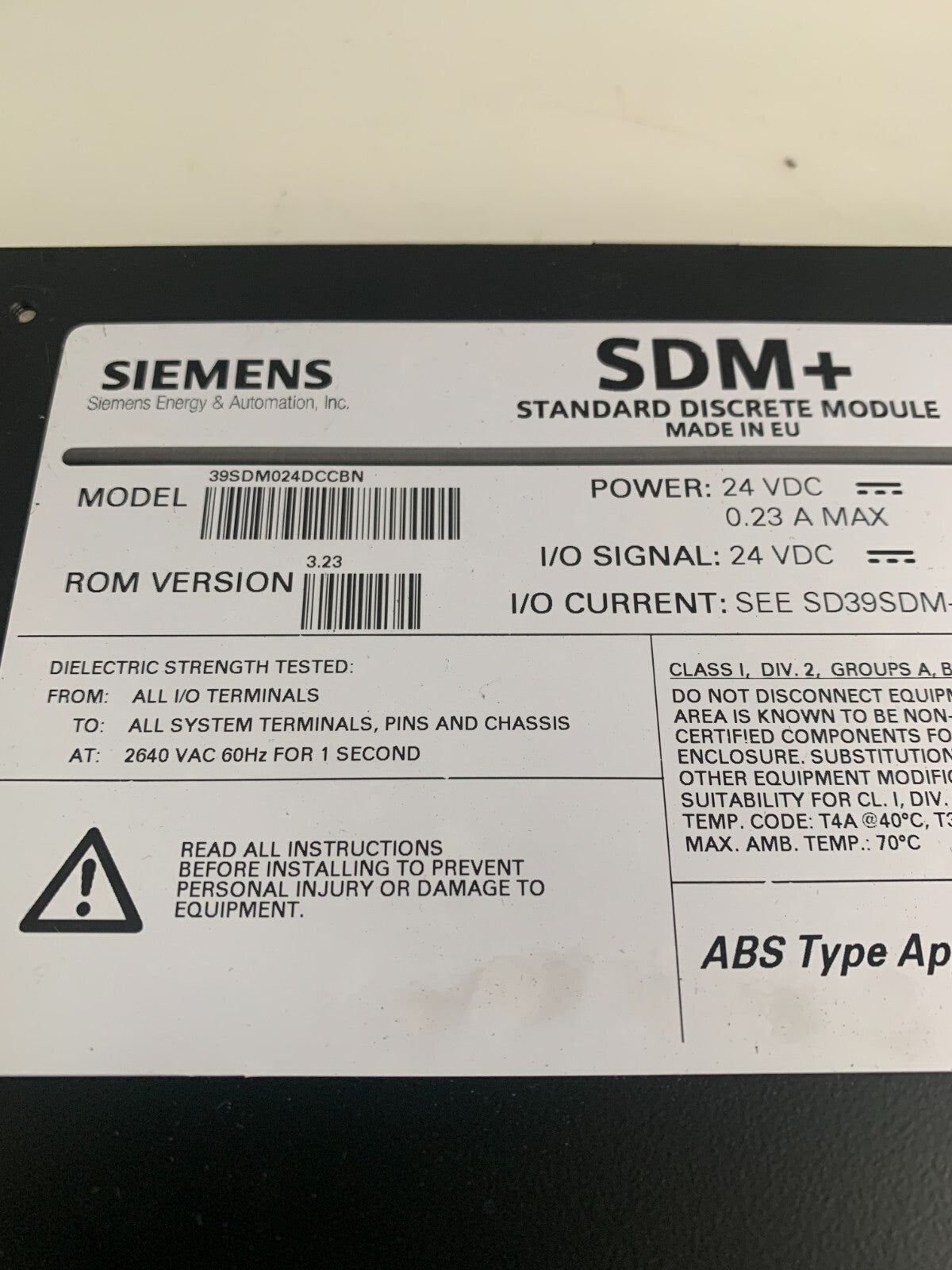 SIEMENS SDM+ STANDARD DISCRETE MODULE 16101-174/11 39 SDM 024 DCCBN
