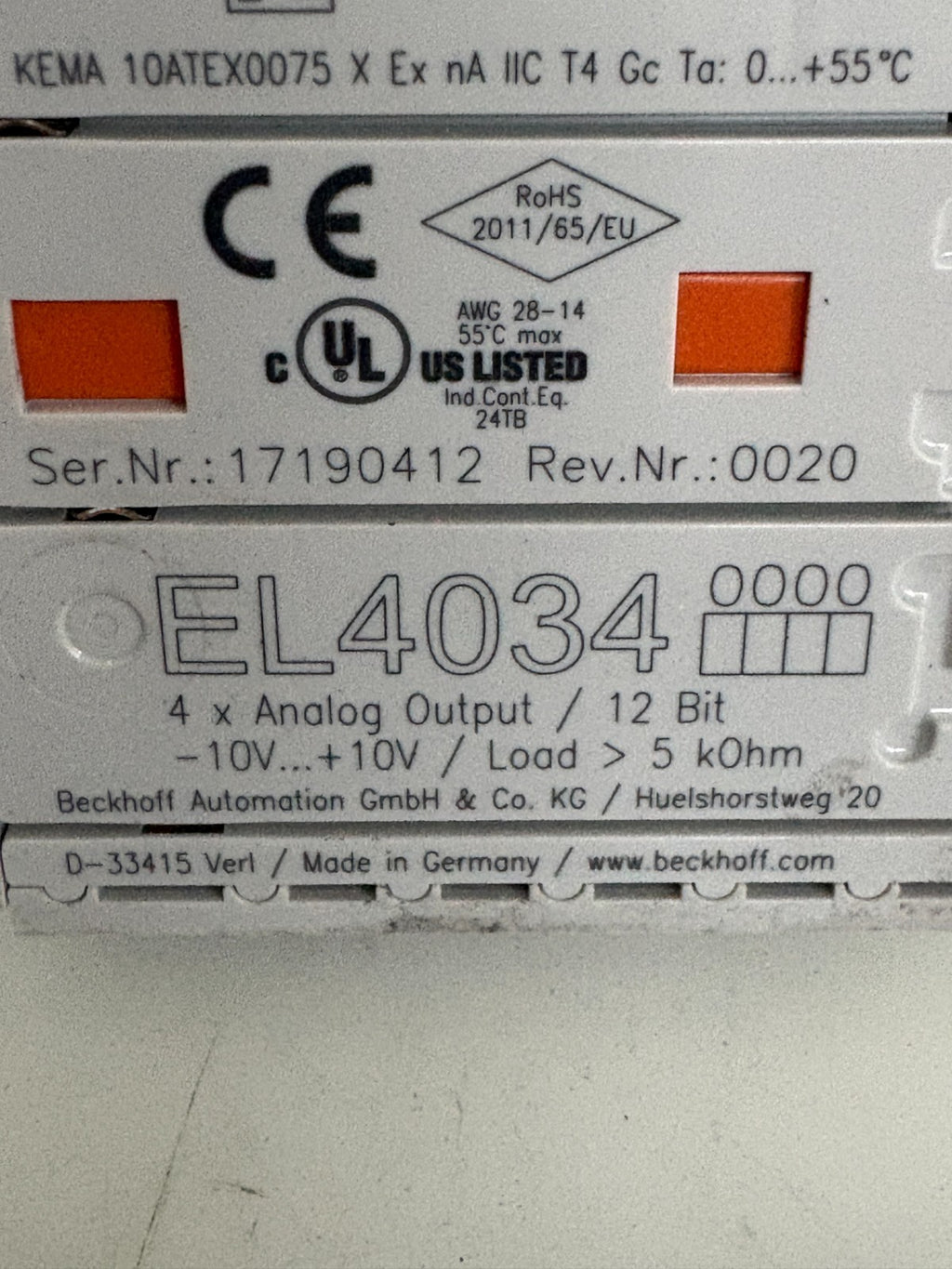 BECKHOFF 4X ANALOG OUTPUT/12 BIT EL 4034