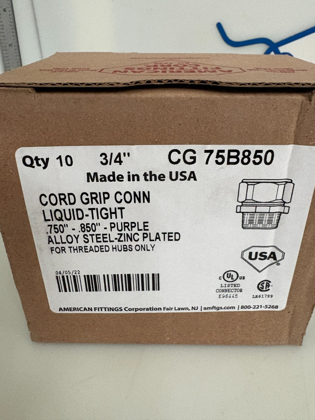 AMERICAN FITTING CORD GRIP CONN LIQUID TIGHT CG 75B850 10 PER BOX2